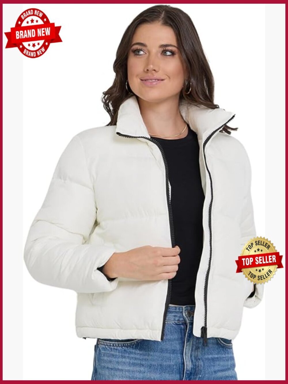 Cropped Puffer Jacket, Lightweight Winter Coat, Long Sleeve with Hood